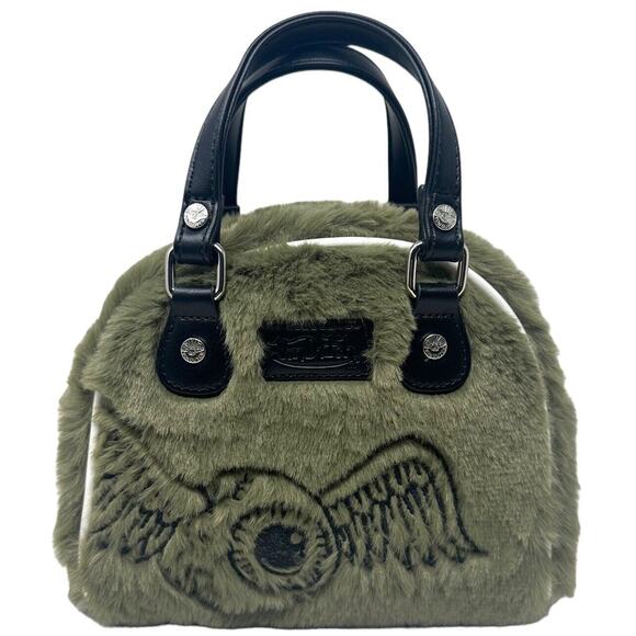 Von Dutch Women's Sage Green Vegan Furry Small Bowling Crossbody Hand Bag - Picture 5 of 12